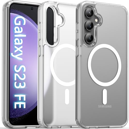 Image of Oterkin Magnetic for Samsung Galaxy S23 Fe Case Matte, S23 Fe Phone Case Compatible with MagSafe Frosted Translucent Shockproof Anti-Scratch Slim Fit Case Military Grade Protection (Clear Matte)