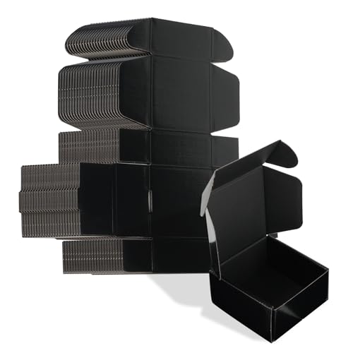 Image of ZBEIVAN 4x4x2 Black Shipping Boxes Set of 50, Corrugated Cardboard Mailer Boxes for Packaging Small Business Mailing Gifts