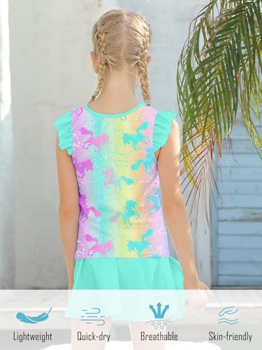 Image of Girls Swimsuit 2 Piece Ruffle Bathing Suit UPF 50+ Tankini Swimsuit Skirt with Lining Size 3-10