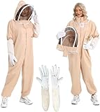 Imkeranzug Herren & Damen | Bienenanzug für Herren | Bienenschutzkleidung Ganzkörper Imkerei Schutzanzug | Unisex Weiß Imker Kostüm mit Schleier, Handschuhe (L)