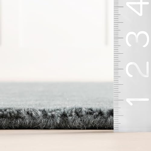 Image of Hand-Tufted Woolen Large Carpets for Living Room 10x14 feet Solid Grey Plain Anti-Skid Area Rug High Pile Thick Carpet & Rugs for Hall & Bedroom