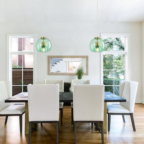 LBSQJ Light Green Glass Pendant Lights Kitchen Island Gold Hanging Light Fixture Glass Globe Pendant Light Modern Pendant Lighting for Kitchen Island Bedroom Dining Room (7.87", 1 Pack) by LBSQJ - Used condition - Image 4