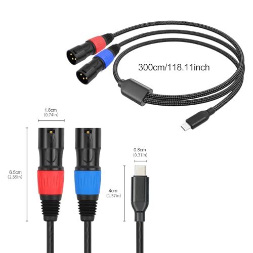 Câble Type-C à 2 Câble XLR cordon stéréo blindé avec connecteurs plaqués