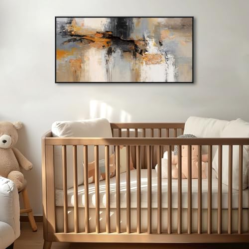 Image of Abstract Wall Art - Large Canvas Wall Art for Living Room, Bedroom, Office - Framed Modern Wall Decor in Gray and Yellow - Artwork Paintings & Pictures