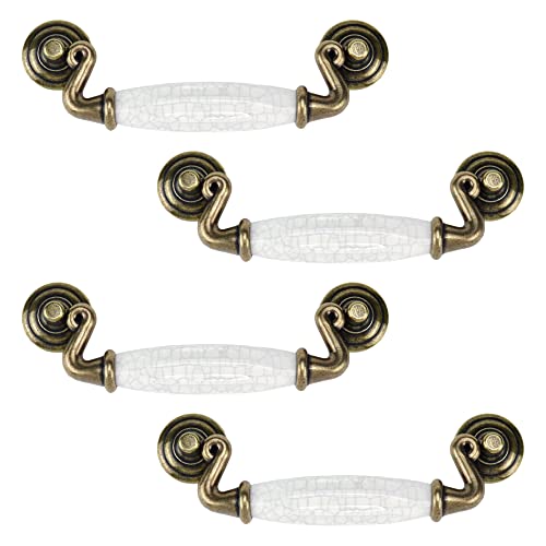 Chinflly Ceramic Cabinet Drawer Handles Pulls, Antique Crack Brown-4 PCS