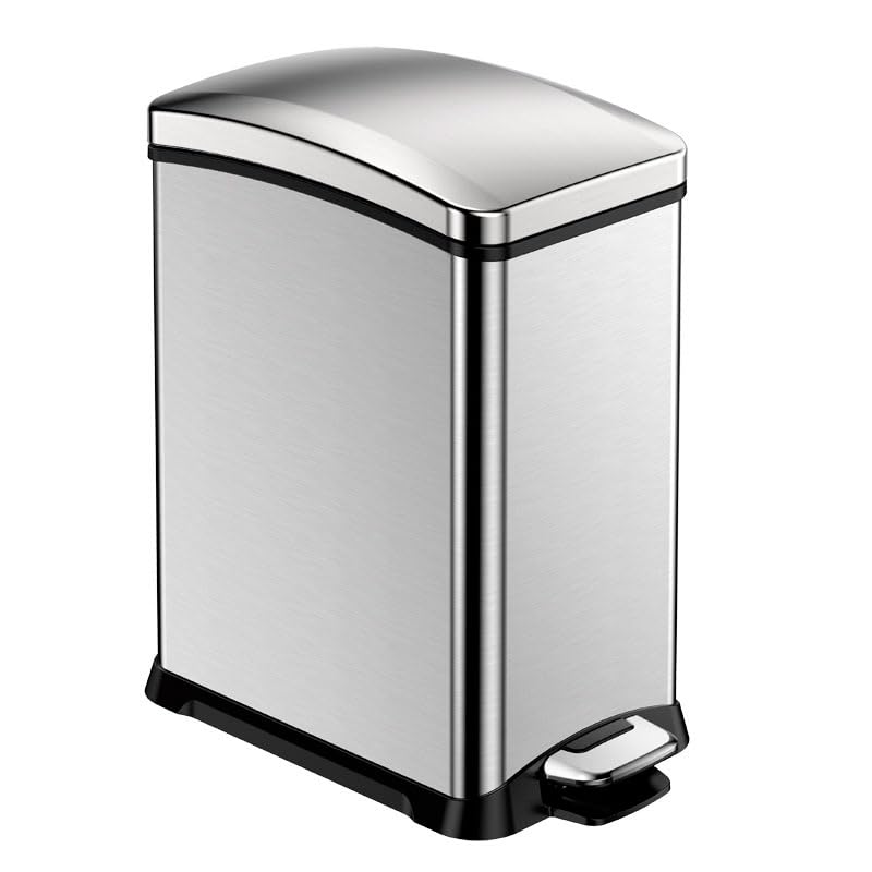 PROREGAL Rechteckiger Treteimer aus gebürstetem Edelstahl | 15 Liter, HxBxT 42x21,7x38,2cm | Silber