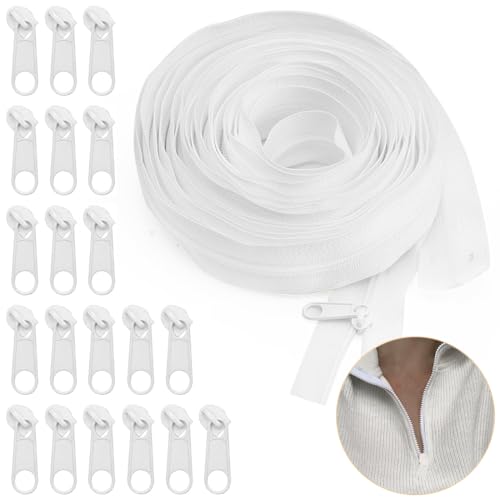 YOYEAH Endlosreißverschluss mit Zipper - 10m Lang 3 cm Breit Reißverschluss Bettwäsche mit 20 Endstück, Reisverschluss Endloses Reißverschluss Kaufen Reißverschluss Meterware