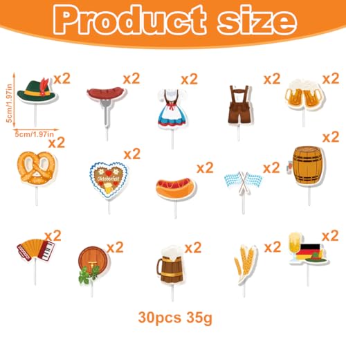 OHREN 30 Stück Oktoberfest Cupcake Topper, Bierfest Party Picker, Deutsches Bierfest Kuchendeko, Bayerische Party Dessert Dekorationen für Oktoberfest Deko