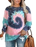 DOLNINE Womens Plus Size Pullover Sweatshirts Long Sleeve Tops Fashion Tie Dye Shirts B Pink 14W