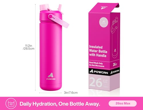Image of POWCAN 26 oz Insulated Water Bottle with 2-in-1 Straw and Spout Lid, Keep Cold 24H, Leak-Proof, Fits in Car Cup Holder, Stainless Steel Water Bottle for Sports, Travel, Gym, Gift, and School (Peony)