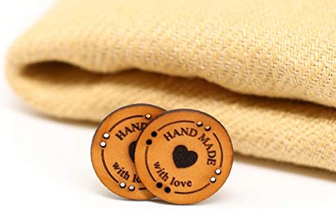 30 Etichette Rotonde In Vera Pelle Italiana Conciata Al Vegetale – Personalizzate Con Incisione HAND MADE With Love – Ideali Per Borse, Cappelli E Abbigliamento