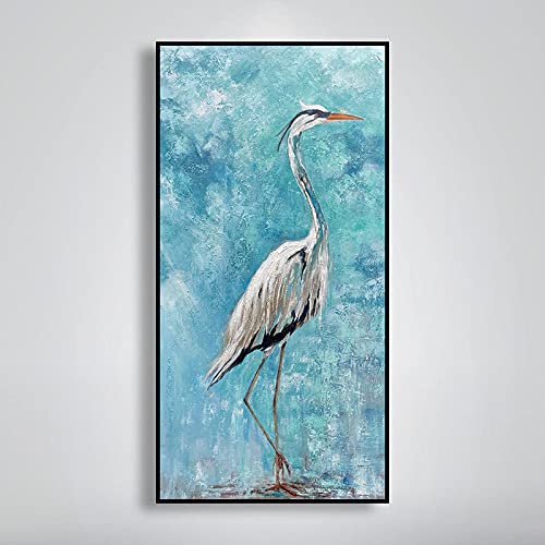 Peinture à l'huile oiseau grue volante sur grande toile de décoration murale