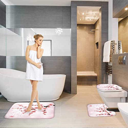 Badematten set 3D 40x60 Japanische Kirschblüten Badezimmerteppich-Set absorbierend 3-teiliges maschinenwaschbare weich… – Bild 5