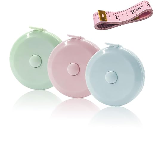 GDMINLO 3 Pack Tape Measure Measuring Tape for Body Fabric Sewing Tailor Cloth Knitting Craft Weight Loss Measurements Retractable 60-inch 1.5 Meter, Small Push Button Dual Sided Tape Measure