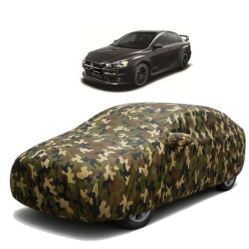 Image of Sulfar 100% Waterproof Car Body Cover Compatible with Mirror for Mitsubishi Lancer Evoloution with Long Lasting Durable Material (Triple Stitched, Full Bottom Elastic, Camouflage Army)