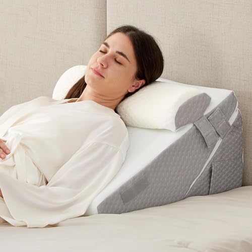 3PCS Wedge Pillow Set Wedge Pillow Headboard for After Surgery Adjustable 9&12 Inch Sleeping Wedge Acid Reflux Orthopedic Pillow Wedge for Back Pain Relief Gerd Grey(A)