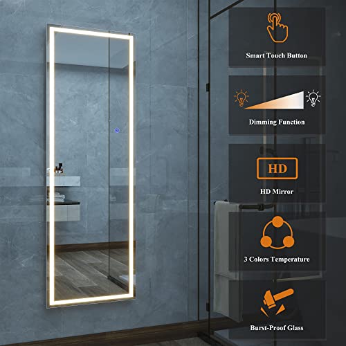 Neutype Full Length Mirror With Led Lights, 63" X 16" Led Free Standing Floor Mirror Wall Mounted Hanging Mirror, Aluminum Frame Full Body Mirror With Dimming & 3 Color Modes For Bedroom, White #TOP6