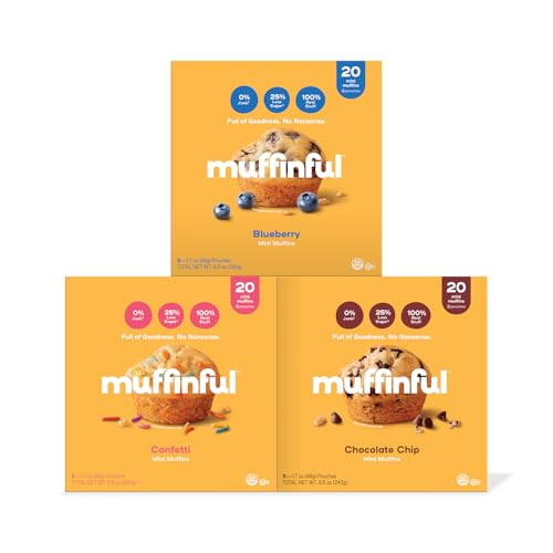 Muffinful Mini Muffins Variety Pack – Bakery Fresh Bite-Sized Treats – 60 Muffins Total (15 Packs of 4) – Less Sugar, Nothing Artificial, Individually Wrapped
