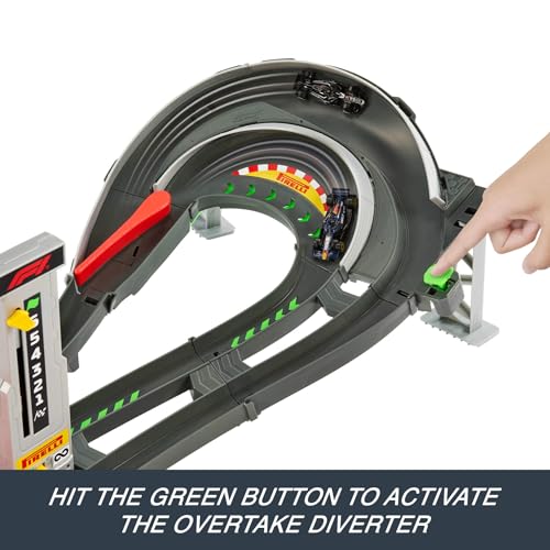 Hot Wheels Toy Car Track Set, Formula 1 Grand Prix Circuit Track Set with 3 1:64 Scale Die-Cast Toy Cars, Two Modes of Racing with a Motorized Booster, JLB13