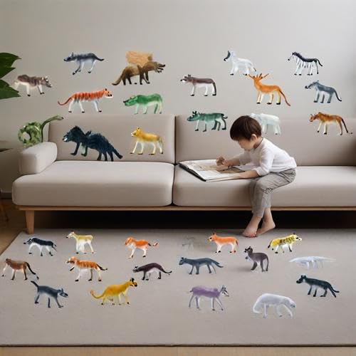 DWUENT Jungle animals,toys for kids,zoo animals figures Mini Plastic Wild Animals Set - 32 Species Educational Toys & Collectible Figures (140g)