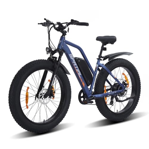 SPATIAL Bicicleta Eléctrica Montaña de 26' con Neumáticos Anchos de 4.0' y Batería de 48 V 13Ah y 624 WH, Autonomía de hasta 112 km, Motor de 250W y 80Nm, Pantalla LCD con 5 Pas (Azul Mujer)