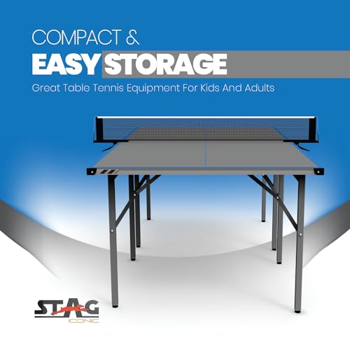 Image of Stag Midi Series Table Tennis Table - Mid-Size Portable Indoor /Outdoor Ping Pong Table, Foldable Space-Saving Design (SI-MIDITable-(Bluegrey)-M24)