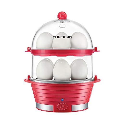 Chefman Electric Egg Cooker Boiler, Rapid Egg-Maker & Poacher, Food & Vegetable Steamer, Quickly Makes 12 Eggs, Hard or Soft Boiled, Poaching and Omelet Trays Included, Ready Signal, BPA-Free, Red