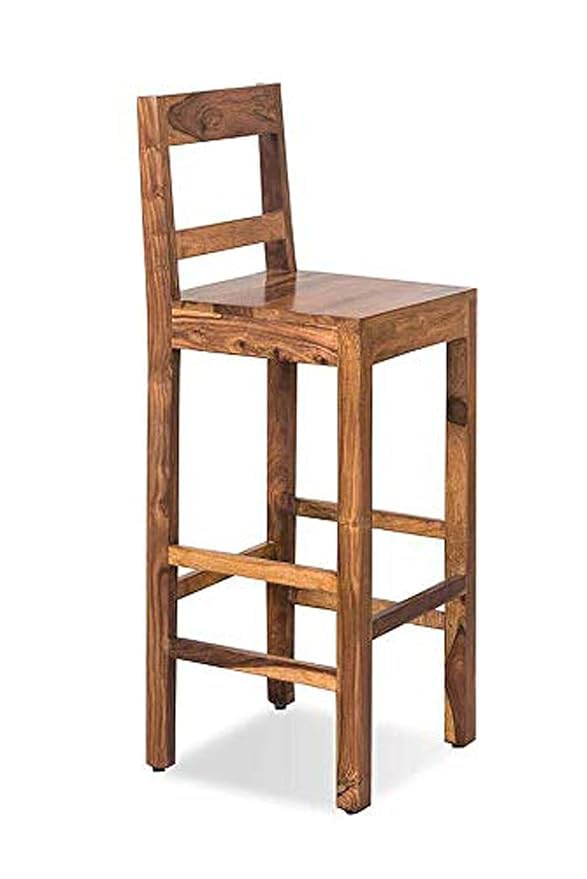 Solid Sheesham Wood Bar Chair with Brak Support, Natural Finish, Rustic Style Wood Bar Tall Stool Patio Outdoor Garden Chair Seat Home Stool Brown (Brown)-picture-23