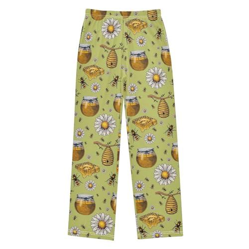 Honey Bee Daisy Boys Long Pants Soft Trousers Elastic Waist Kids Lounge Bottoms with Pockets S-XL