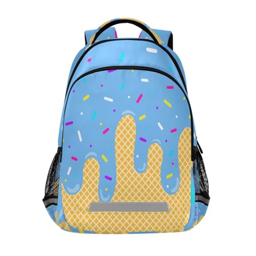Blue Ice Cream Backpacks with Chest Strap,Lightweight Bookbags 17 Inch, Casual Daypack Bags