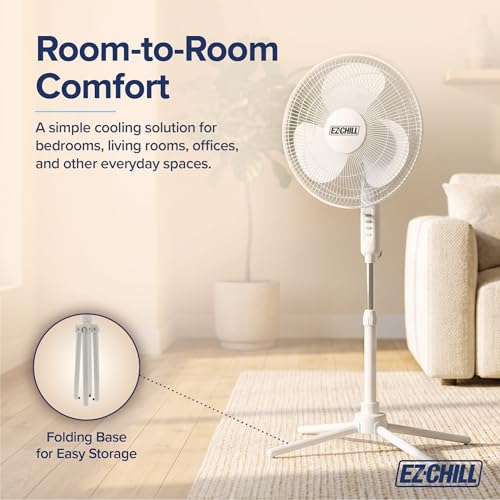 Image of EZ-CHILL 16 inch Oscillating Pedestal Fan with Folding Base - White
