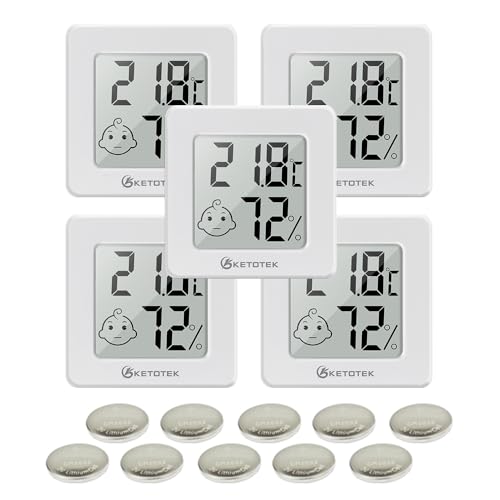 KETOTEK 5 Piezas Mini Higrometro Termometro Digital Casa Termómetro Interior del Higrómetro Medidor de Temperatura y Humedad Ambiental para Hogar Oficina Dormitorio