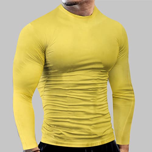 Men's Athletic Long Sleeve Compression Shirts Mens Base Layer Athletic Workout Shirt Compression Shirts Sport T Shirts(Yellow#02,M) #TOP1