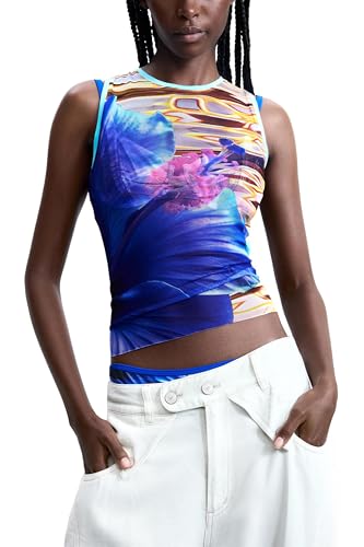 Desigual Maglietta Senza Maniche della Collezione Donna, Blu, M