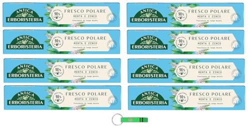 8 X Antica Erboristeria - Dentifricio Fresco Polare - Dentifricio Polar Fresh con menta e zinco 75 ml + portachiavi Beni Culinari gratuito
