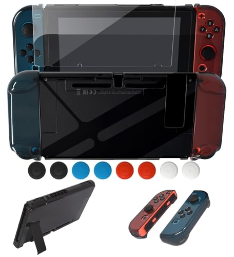 FYOUNG Protective Case for Switch, Slim Hard Shell for Switch Accessories, Scratch&Shock Protection Cover with Screen Protector, 8 Thumb Grip(Grey, Switch 1 6.3inch)