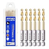 JEFE HEX 6-Piece 3/16" Twist Drill Bits HSS Hex Shank Drill Bit, 135 Degree Easy Cut Split Point for