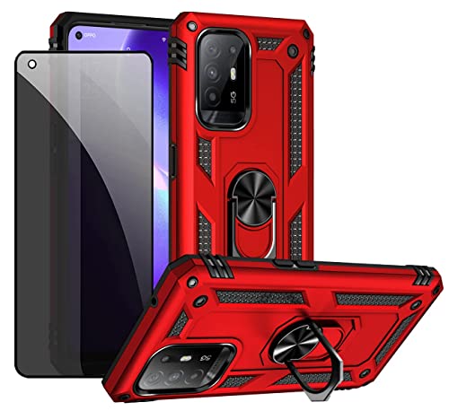 Joytag Oppo A94 5G - Custodia Protettiva Con Protezione Schermo In Vetro Per Privacy Anti-Spia, Colore: Rosso