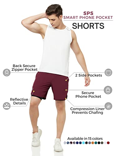 Image of TRUEREVO - 2 in 1 Running Sports Shorts for Men with Mobile Phone Pocket - Quick Dry & Lightweight Moisture-Wicking Active Wear, Gym Shorts for Men Workout - Double Layer Half Pant with Inner Tights