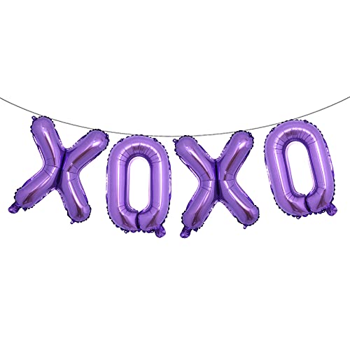 16 Inch XOXO Letter Foil Balloons Banner Wedding Engagement Valentines Day Marriage Bridal Shower Birthday Party Decor Balloon Multicolor (XOXO Purple)