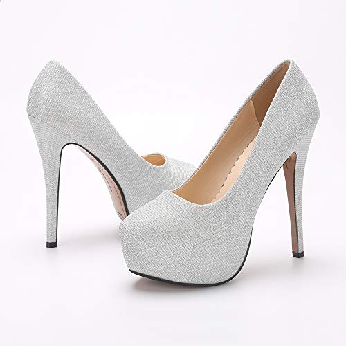 OCHENTA Women's Round Toe Platform Slip On High Heel Dress Pumps SG Silver Tag 35 - US B(M) 5.53