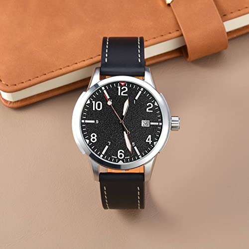 Image of ANNEFIT 21mm Watch Band with Gold Buckle, Quick Release Genuine Leather Replacement Strap (Black)