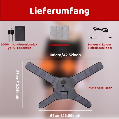 WRQIOO Kabelloses Hüfte Heizkissen, Wärmegürtel Hüfte, 3 Wärmestufen, 6 Vibrationsmodi, mit 5000 mAh Powerbank, Heiz-Hüftstütze für Frauen, Männer