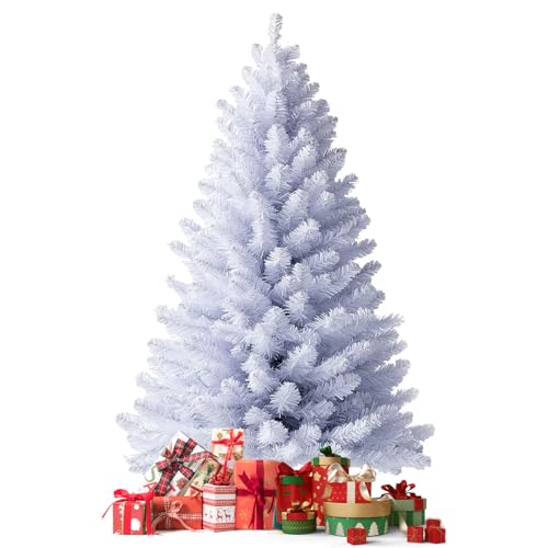 Kidsgigglz 210 cm Sapin de Noël Artificiel PVC, 750 Branches, Base Métallique, Jardin et Entrée, Intérieur et Extérieur, Branche Flexible, Effet Neige, Blanc