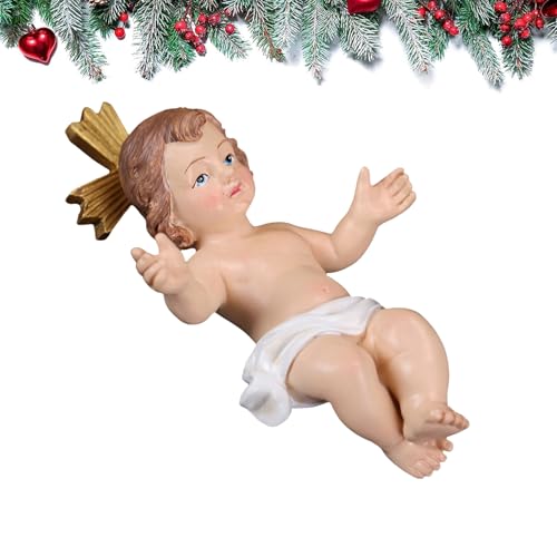 Generisch Figura de niño Jesús en el Pesebre – Escultura de Belén de Resina | Figuras de bebé Jesucristo en el Pesebre para escenas navideñas, estatuas de belén, decoración Interior y