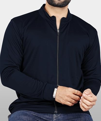 Image of Casual Jackets For Men's Solid Wind Cheater Jacket With Zipper Ribbed Waist And Ribbed Wrist Cuffs For Perfect Fit Casual And Sports Jacket