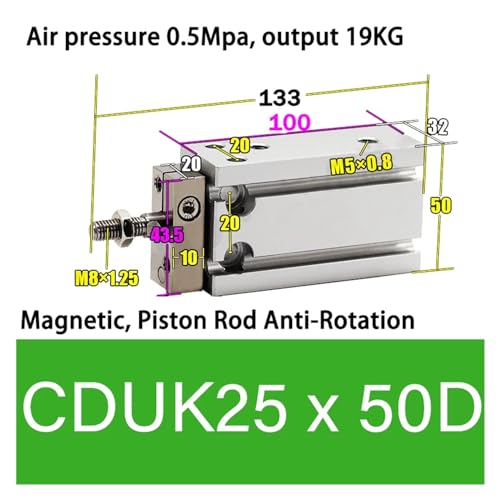 Vérin pneumatique double effet CDUK25 micro vérin à tige simple - 3