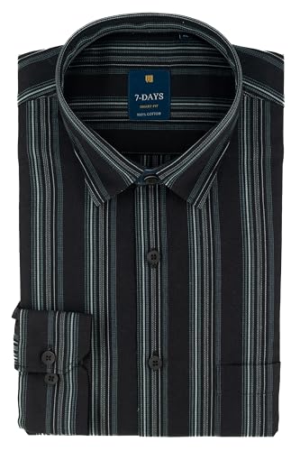 Image of 7-DAYS Men's Premium Striped Shirt - 100% Cotton, Tailored Fit (Between Slim & Regular), Full Sleeve, with Pocket - Smart Office & Casual Look