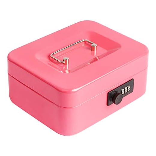 Decaller Cash Box with Combination Lock, Safe Metal Small Locking Box with Money Tray, 7 4/5" x 6 4/5" x 3 3/5" (Small, Pink)