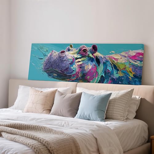 Art violet et bleu abstrait grand format horizontal 60x180cm - 2